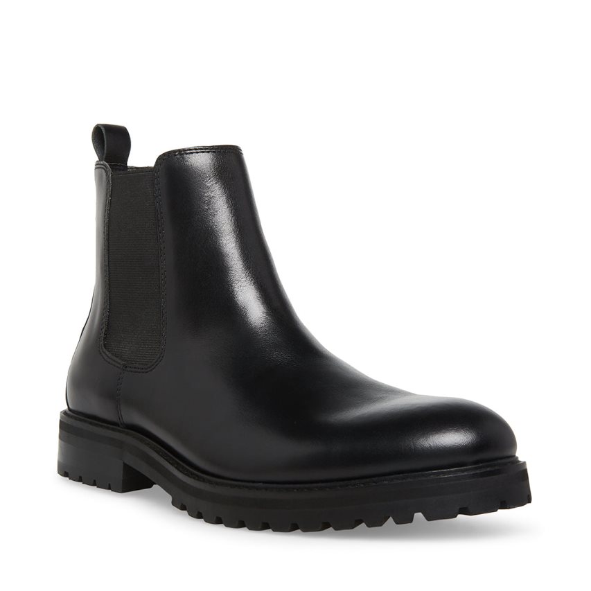 Black Steve Madden Duren Leather Men's Chelsea Boots | PH 0594JQA